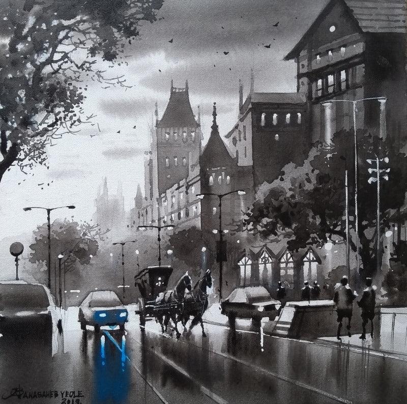 Cityscape acrylic painting titled 'Mumbai Series 3', 12x12 inches, by artist NanaSaheb Yeole on Canvas