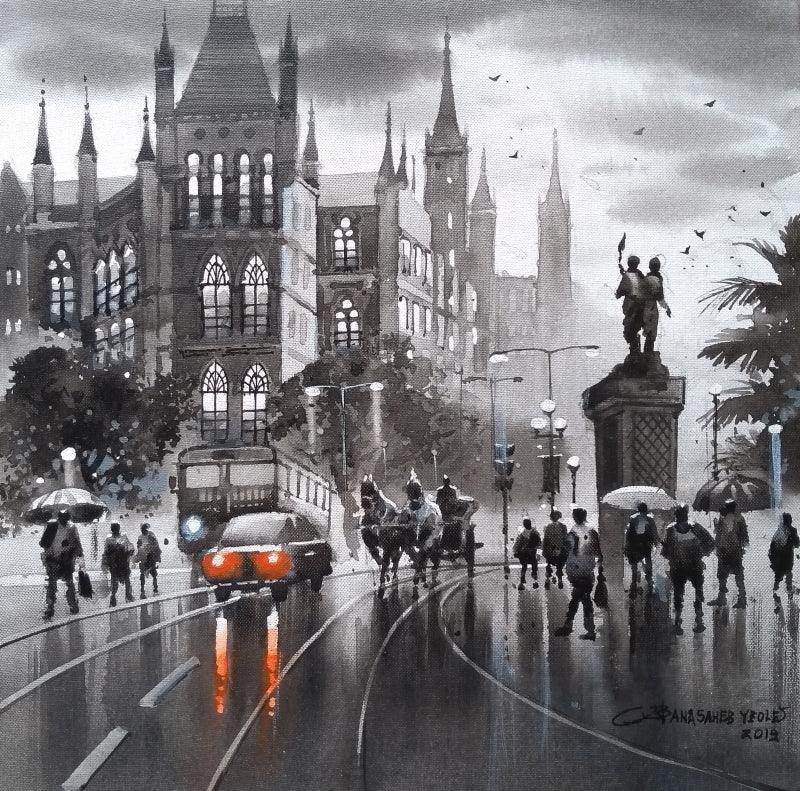 Cityscape acrylic painting titled 'Mumbai Series 4', 12x12 inches, by artist NanaSaheb Yeole on Canvas