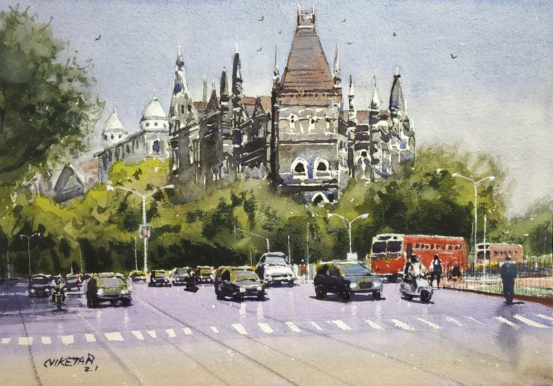 Cityscape watercolor painting titled 'Mumbai Series 4', 12x8 inches, by artist Niketan Bhalerao on Paper