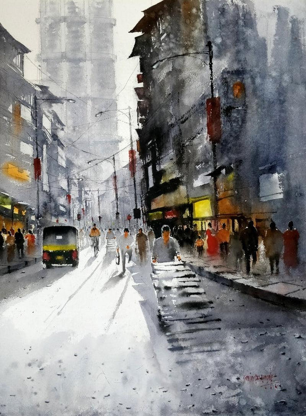 Mumbai Street Painting by Sanjay Dhawale | ArtZolo.com