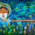 Religious acrylic painting titled 'Muralidhar 2', 32x48 inches, by artist Susmita Mandal on Canvas