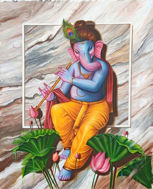 Murli Wala Ganesha Painting by Pradeep Kumar | ArtZolo.com