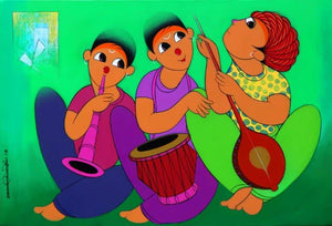 Figurative acrylic painting titled 'Music 2', 24x36 inches, by artist Dnyaneshwar Bembade on Canvas