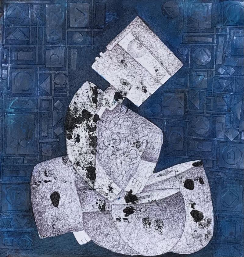 Figurative acrylic ink painting titled 'Music', 20x20 inches, by artist Amit Pithadia on Canvas