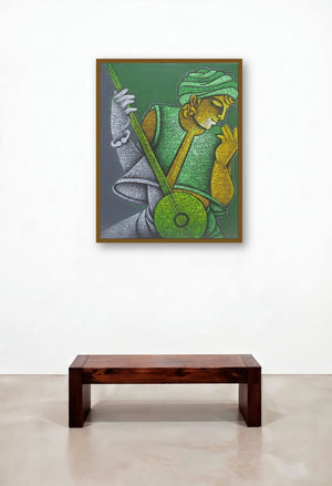 Music Vi (Emerald Rhapsody) by artist Satyajeet Shinde displayed in a Urban Loft Living Room