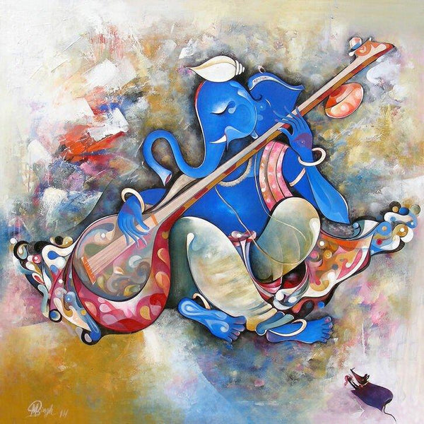 Musical Ganesha Painting by M Singh | ArtZolo.com