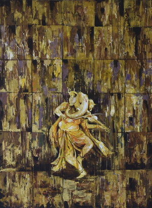 Religious acrylic oil painting titled 'Musical Ganesha', 36x48 inches, by artist Durshit Bhaskar on Canvas