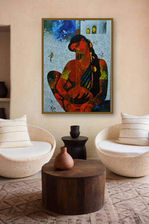 Musician (Strings of Harmony) by artist Appam Raghavendra displayed in a Minimalist gallery