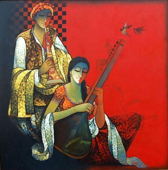 Musician Couple I Painting by Ram Onkar | ArtZolo.com