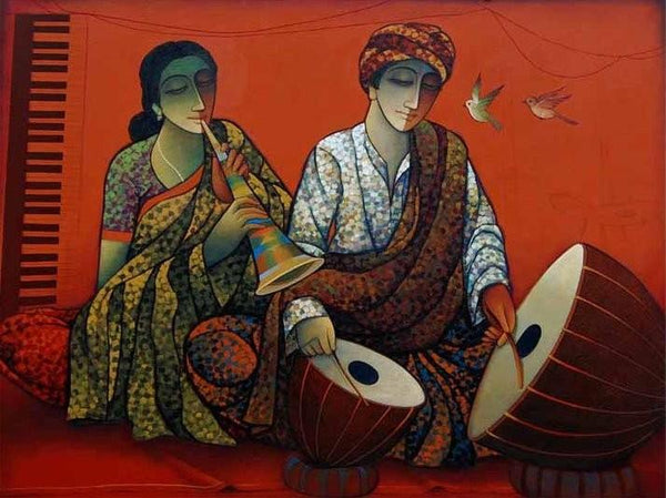 Musician Couple Ii Painting by Ram Onkar | ArtZolo.com
