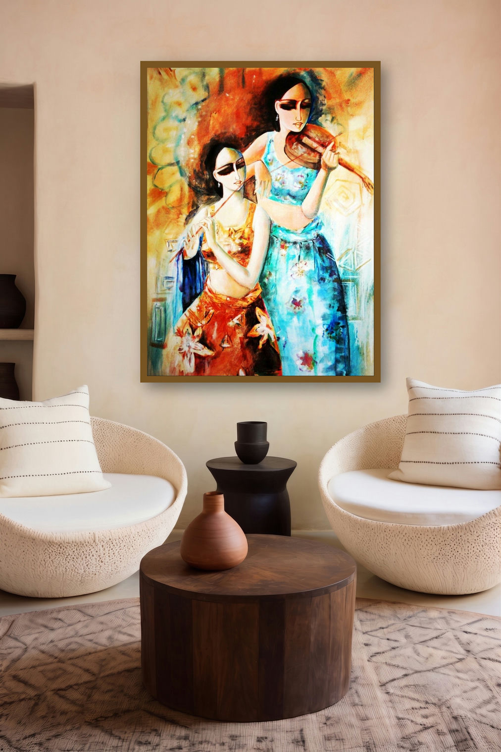 Musicians (Harmonious Ensemble) by artist Kamal Devnath displayed in a Museum Style gallery