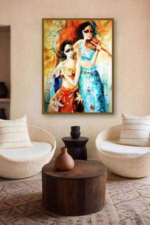 Musicians (Harmonious Ensemble) by artist Kamal Devnath displayed in a Museum Style gallery