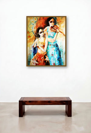 Musicians (Harmonious Ensemble) by artist Kamal Devnath displayed in a Japandi Family Room