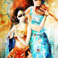 Figurative acrylic painting titled 'Musicians', 50x36 inches, by artist Kamal Devnath on Canvas