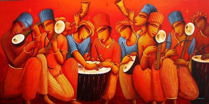 Musicians Painting by Samir Sarkar | ArtZolo.com