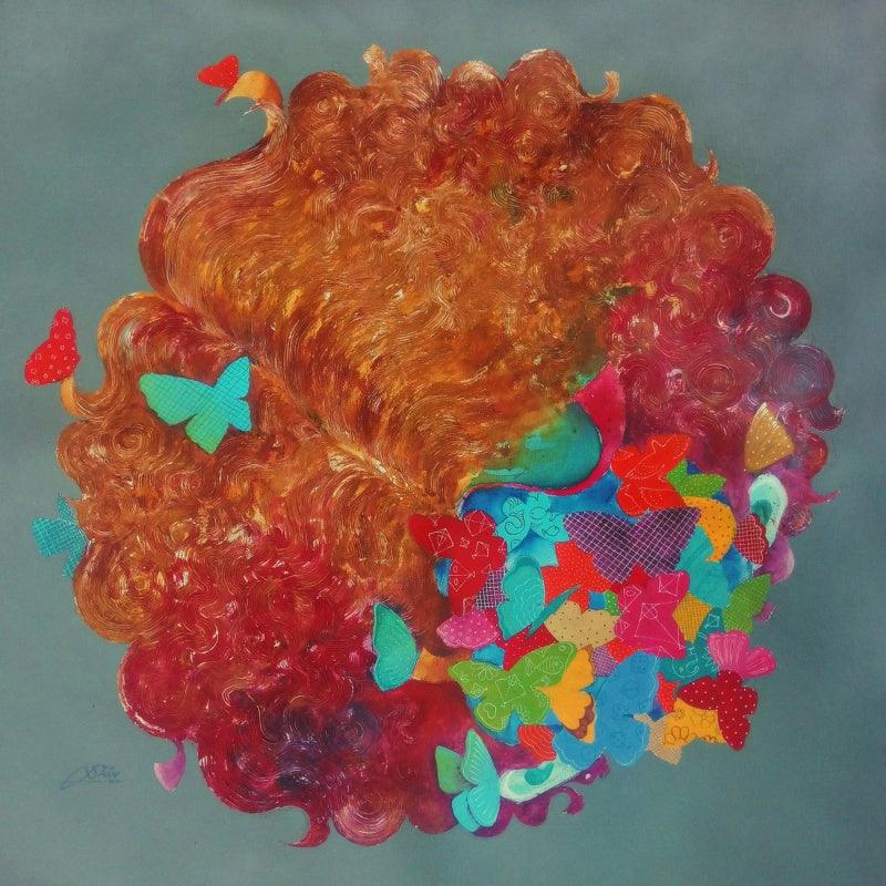 Impressionist acrylic oil painting titled 'My Butterflies Ii', 24x24 inches, by artist Shiv Soni on Canvas