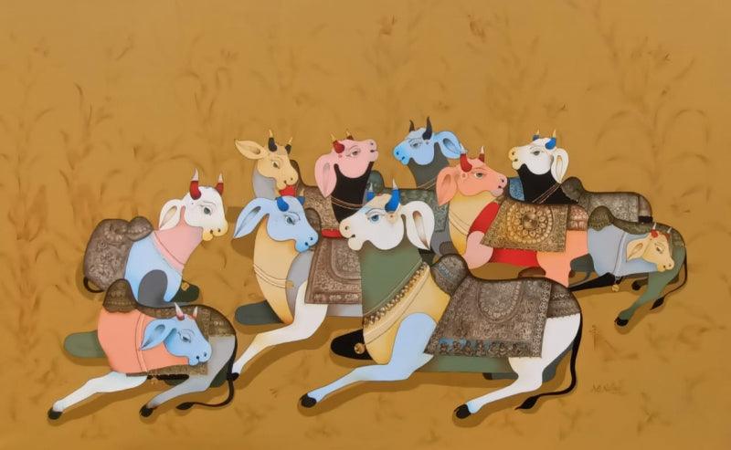 Animals acrylic painting titled 'My Family 2', 42x72 inches, by artist AG Nellagi on Canvas