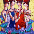 Religious acrylic painting titled 'My Friends', 48x36 inches, by artist Sekhar Roy on Canvas