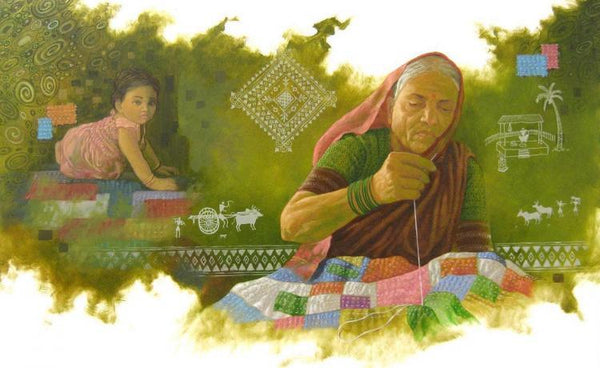 My Grandmother Painting by Baburao (Amit) Awate | ArtZolo.com