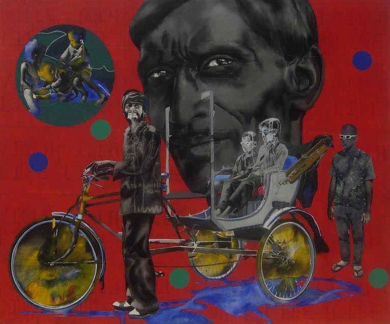 contemporary acrylic painting titled 'My Village', 60x72 inches, by artist Manohar Rathod on Canvas