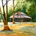 Landscape watercolor painting titled 'My Village', 20x14 inches, by artist Abhijeet Bahadure on Paper