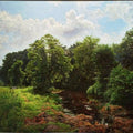 Realistic oil painting titled 'My Village Stream', 30x22 inches, by artist Sanjay Sarfare on Canvas