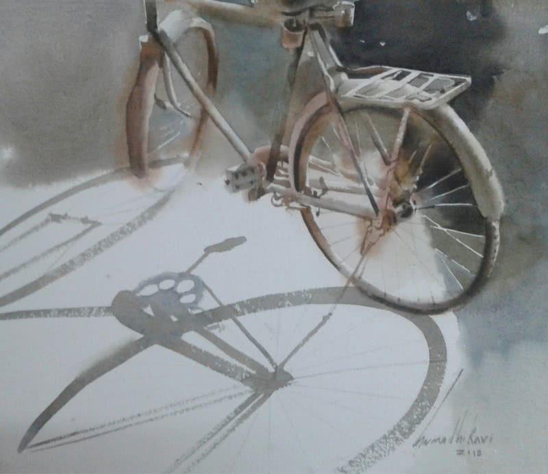 Realistic watercolor painting titled 'My partner', 12x16 inches, by artist Ajay Dharmadhikari on Paper