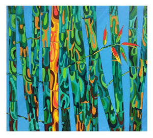 Nature 2 (Bamboo Grove) by Manish Dey, Original Acrylic Contemporary Painting on Canvas, Large Horizontal Wall Art
