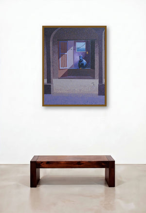 Nandi 2 (Nandi in the Window) by artist Mansing Jadhav displayed in a Traditional Bedroom