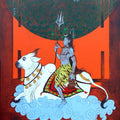 Religious acrylic charcoal painting titled 'Nandi 3', 24x18 inches, by artist Ramchandra Kharatmal on Canvas