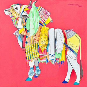 Religious acrylic painting titled 'Nandi 4', 18x18 inches, by artist Mohammed Osman on Canvas