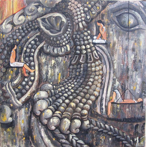 Nandi by Suruchi Jamkar, Original Acrylic Surrealist Painting on Canvas, Small Square Wall Art