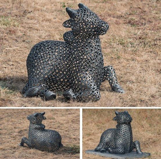 Animals Metal sculpture titled 'Nandi', 24x26x22 inches, by artist Prabhakar Singh on Welded Iron