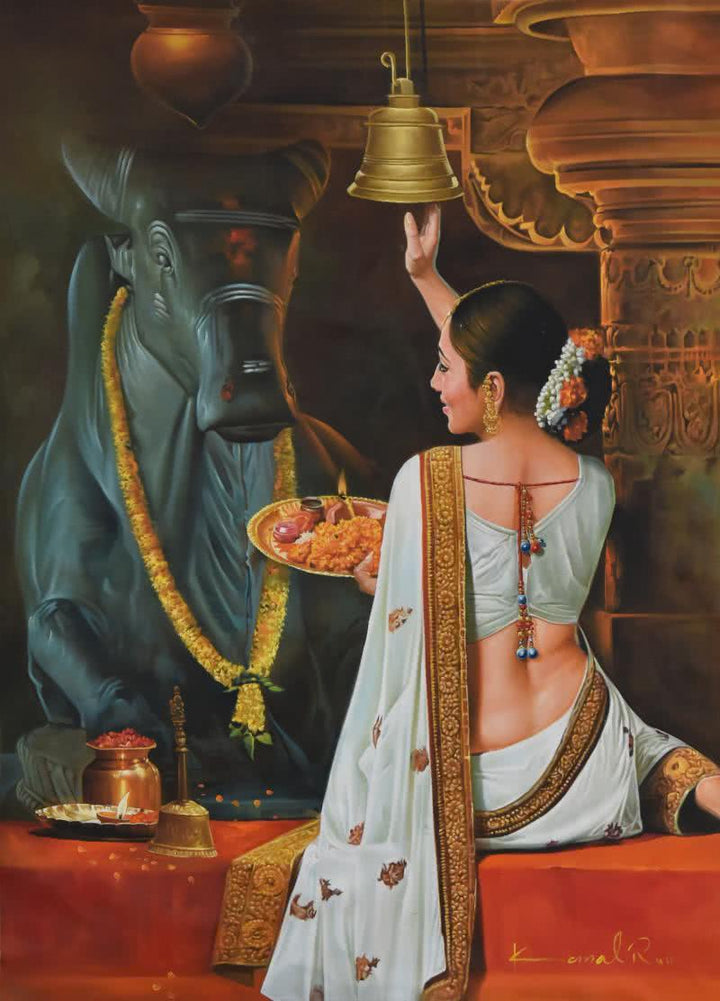 Nandi Puja Painting by Kamal Rao | ArtZolo.com