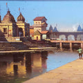 Religious acrylic painting titled 'Nashik Ghat', 18x26 inches, by artist Siddharth Gavade on Canvas