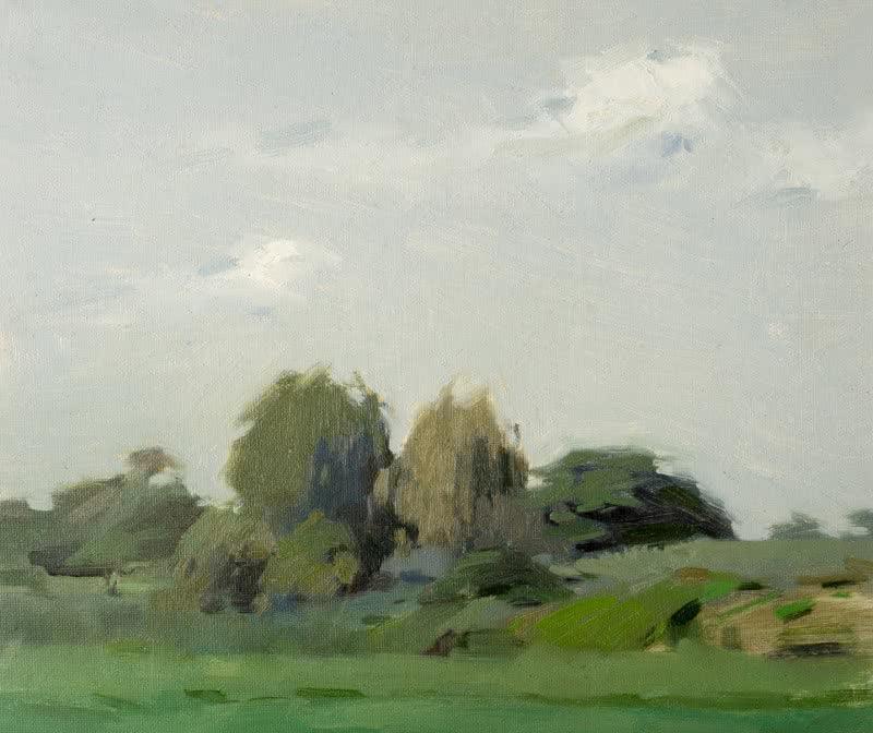 Landscape oil painting titled 'Nature 1', 9x10 inches, by artist Mahesh Soundatte on Canvas