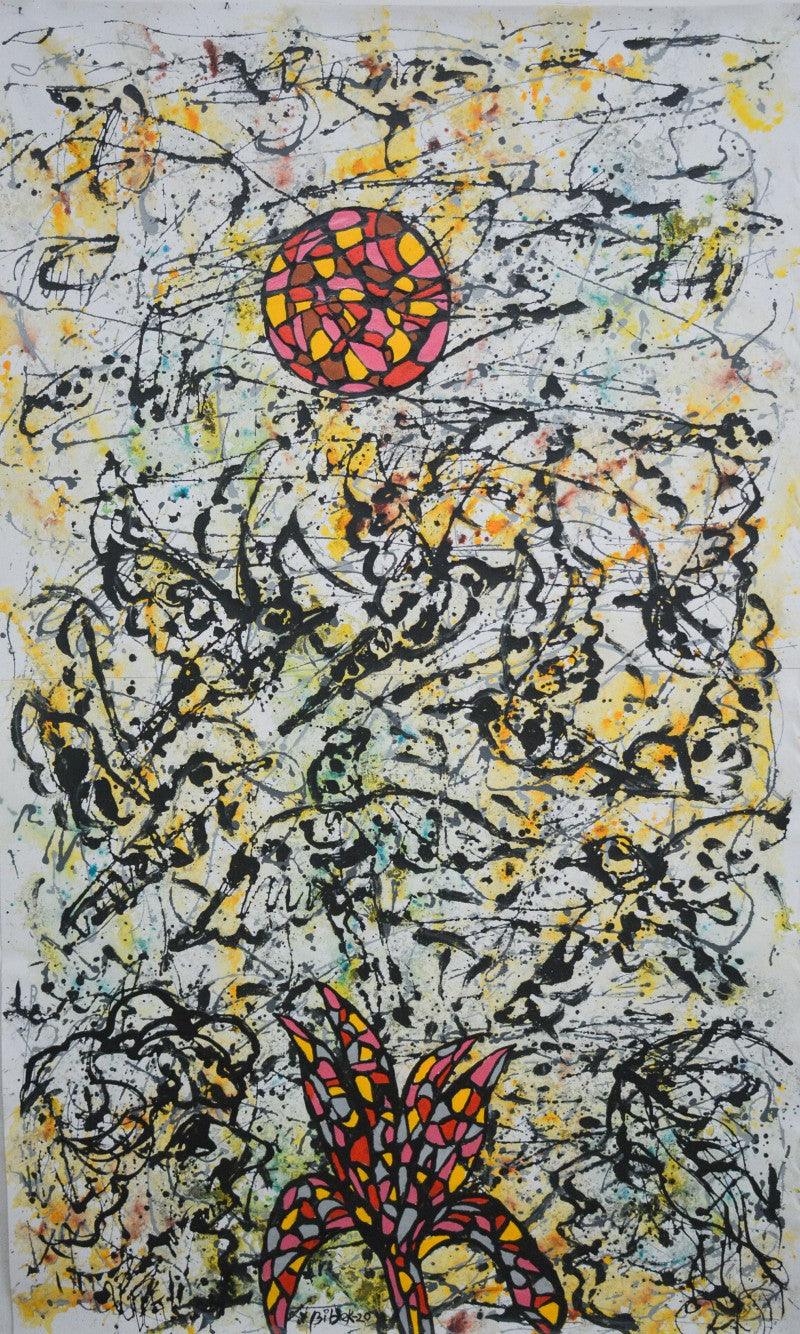 Nature mixed media painting titled 'Nature 1', 55x32 inches, by artist Bibekananda Santra on Canvas