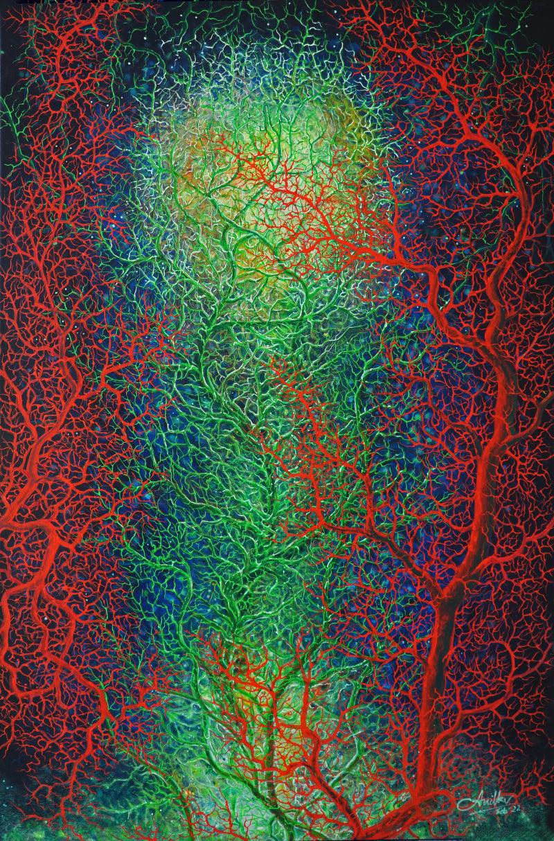 Nature acrylic painting titled 'Nature 1', 36x24 inches, by artist Anil K Vishwa on Canvas