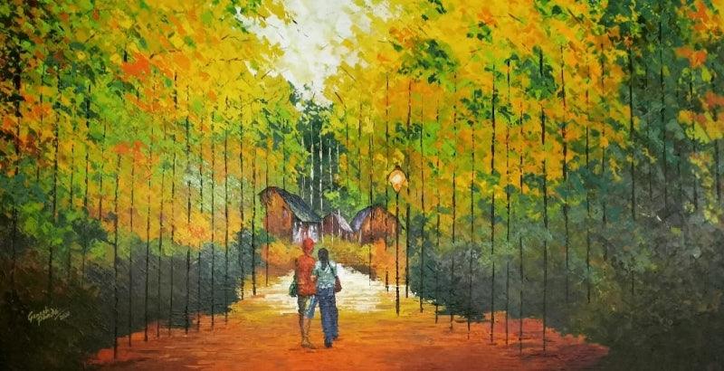 Nature acrylic painting titled 'Nature 1', 30x60 inches, by artist Ganesh Panda on Canvas
