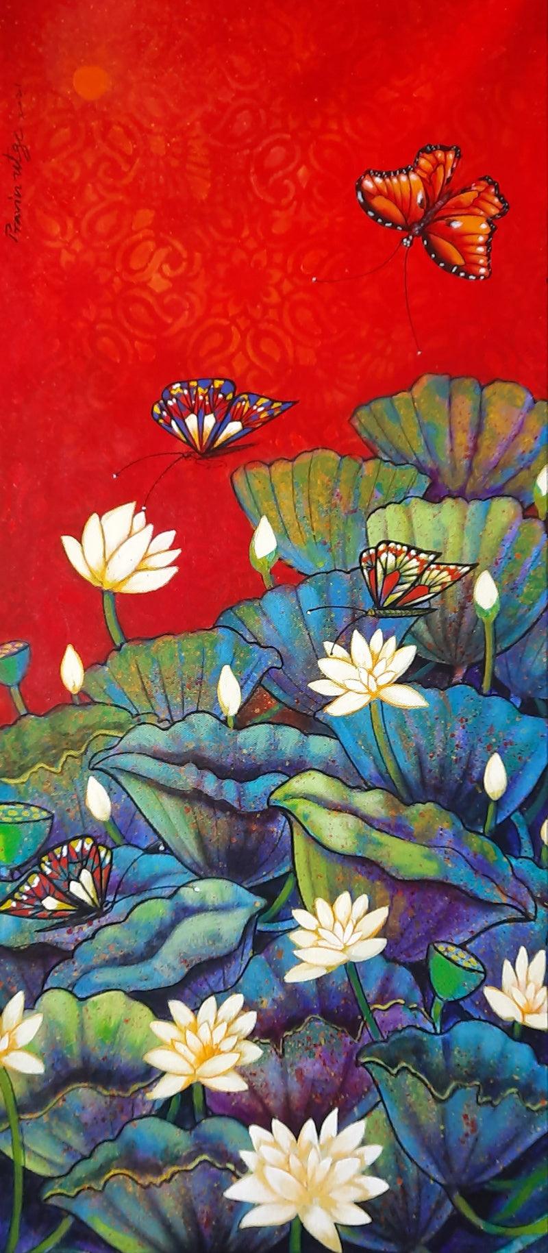 Nature acrylic painting titled 'Nature 1', 34x15 inches, by artist Pravin Utge on Canvas