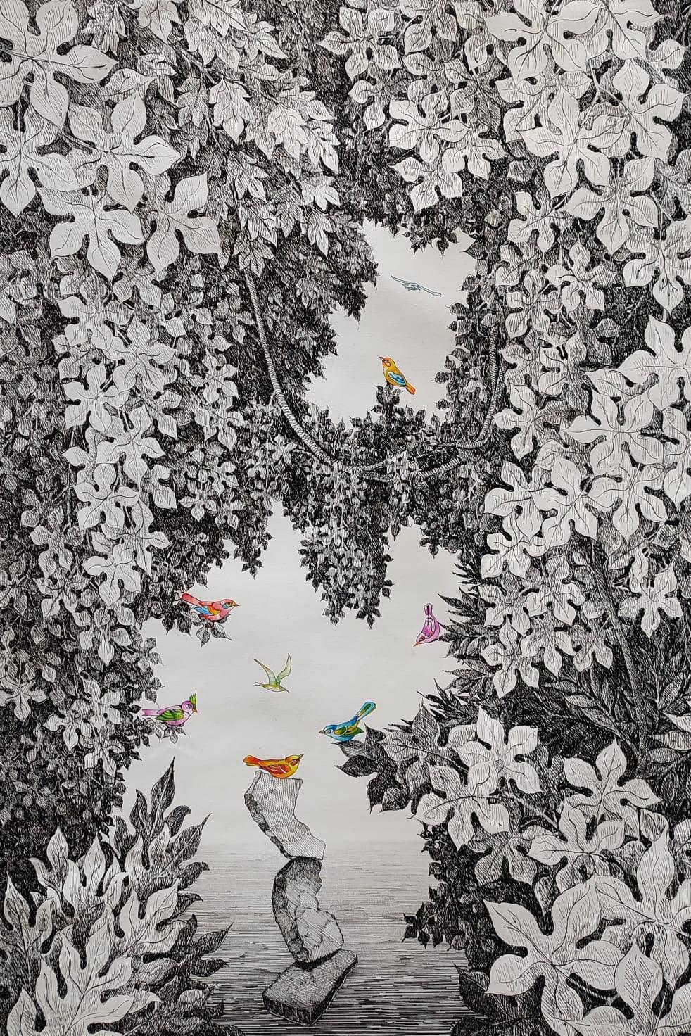 Nature acrylic ink painting titled 'Nature 2', 36x24 inches, by artist Umakant Kanade on Canvas