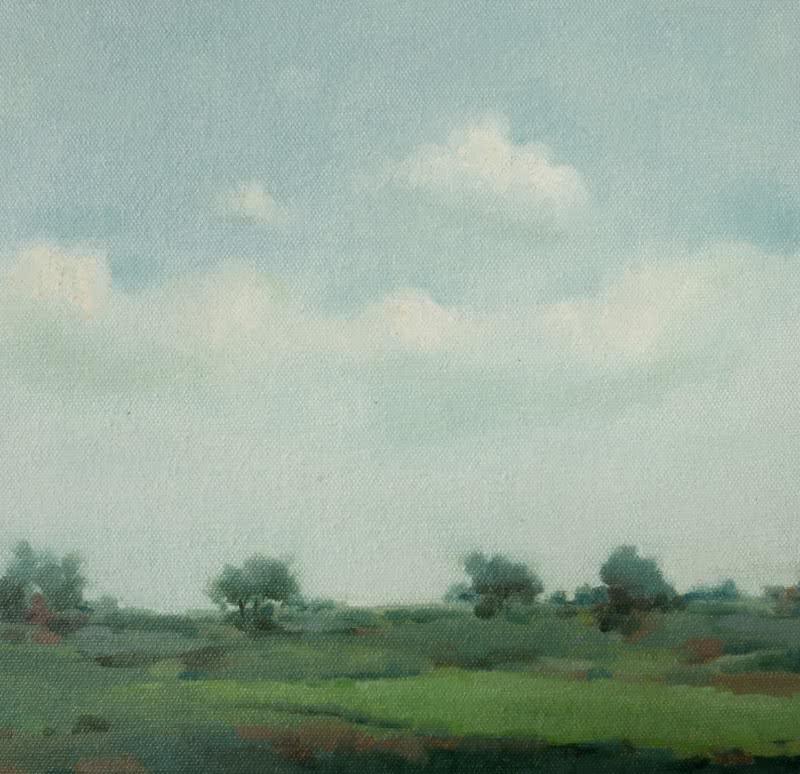 Landscape oil painting titled 'Nature 3', 10x10 inches, by artist Mahesh Soundatte on Canvas
