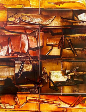 Abstract mixed media painting titled 'Nature 3', 24x18 inches, by artist Ramesh Kher on Paper