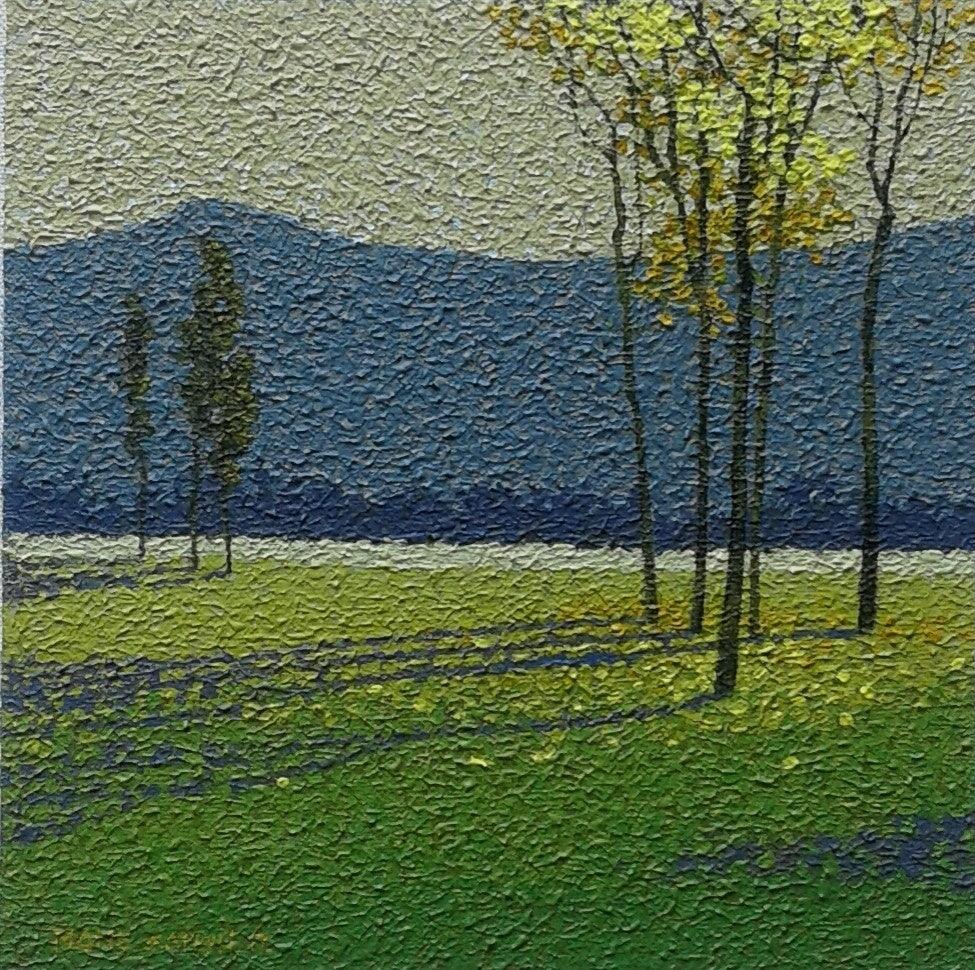 Landscape oil painting titled 'Nature 6', 12x12 inches, by artist Satish Mane on Canvas