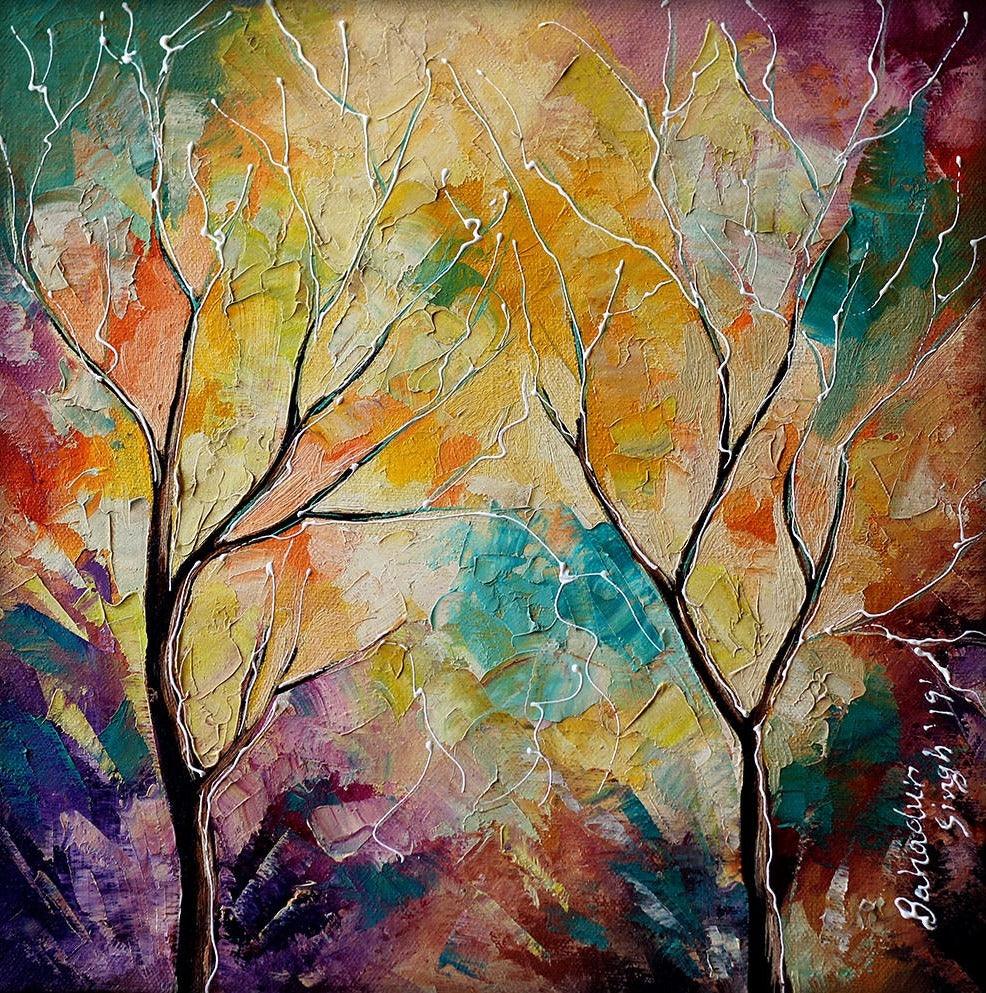 Nature oil painting titled 'Nature 6', 12x12 inches, by artist Bahadur Singh on Canvas