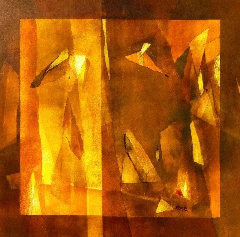 Abstract mixed media painting titled 'Nature 7', 30x30 inches, by artist Ramesh Kher on Canvas