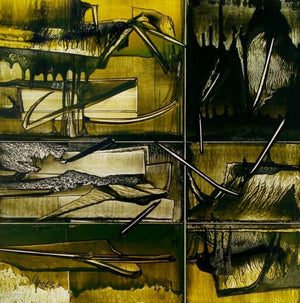 Abstract mixed media painting titled 'Nature 8', 18x18 inches, by artist Ramesh Kher on Paper