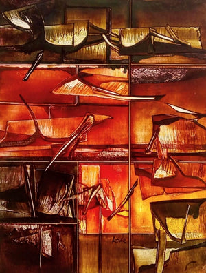 Abstract mixed media painting titled 'Nature 9', 24x18 inches, by artist Ramesh Kher on Paper