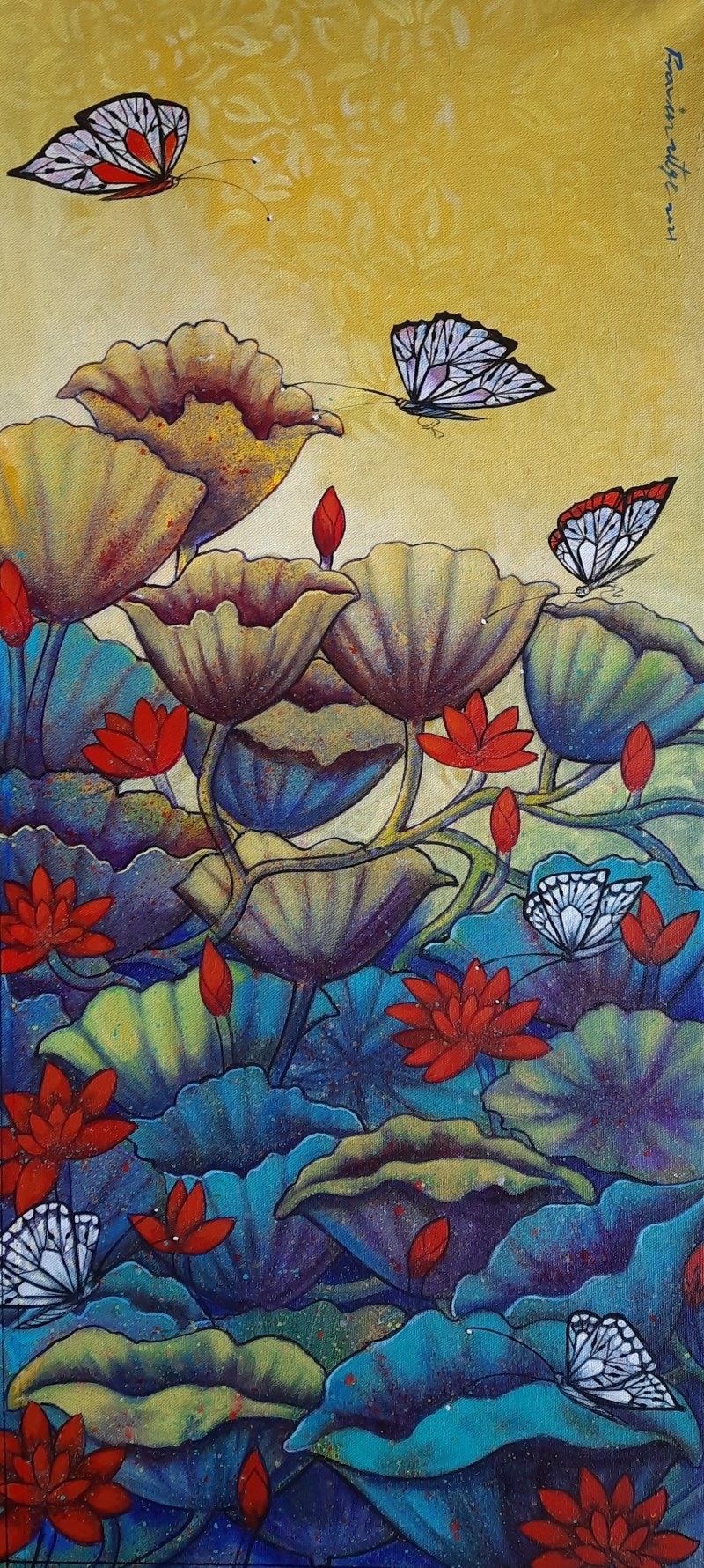 Nature acrylic painting titled 'Nature', 34x15 inches, by artist Pravin Utge on Canvas
