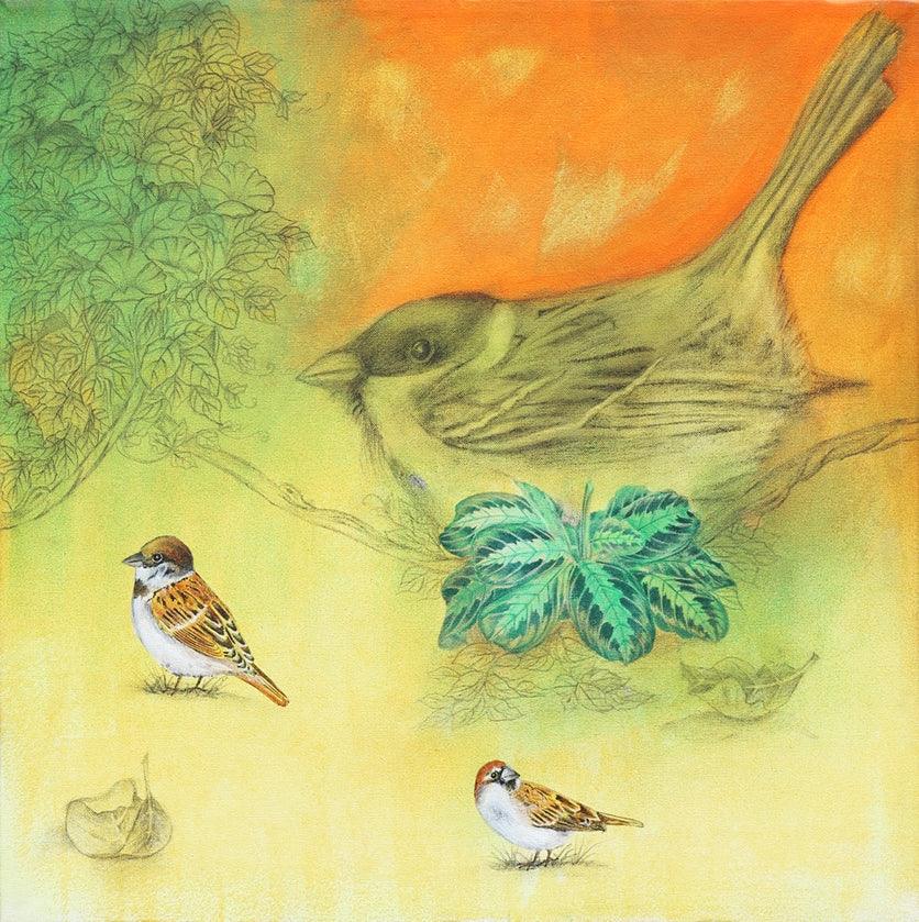 Animals acrylic charcoal painting titled 'Nature', 22x22 inches, by artist Raghu Akula on Canvas